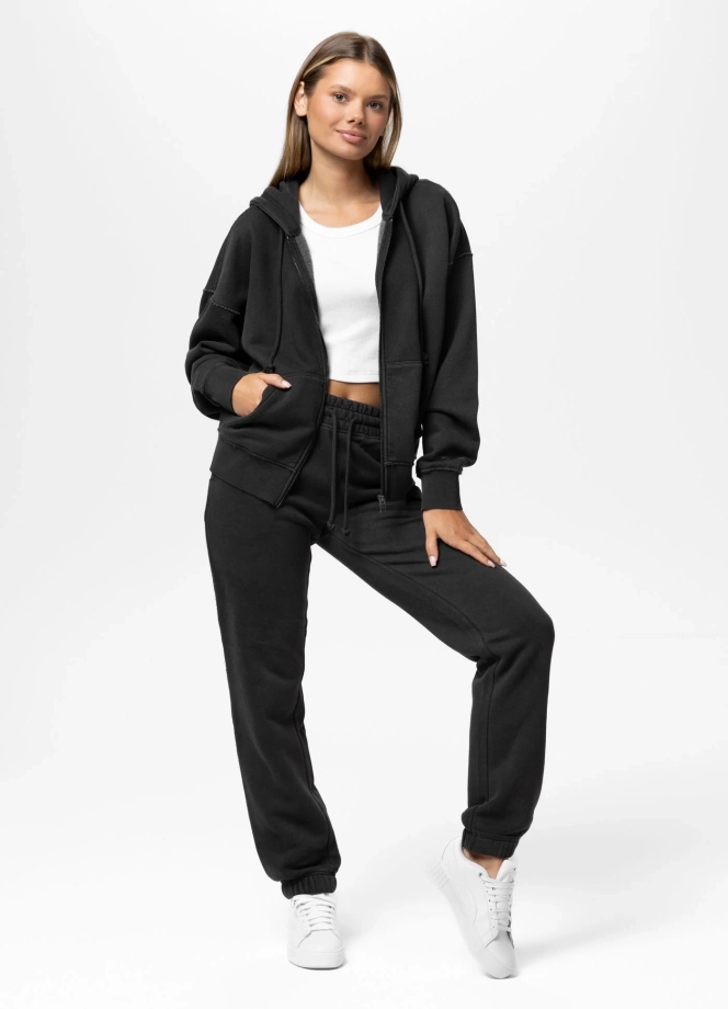 Bluza damska z kapturem ZIP Pitbull Washed Lovia ciemno grafitowa