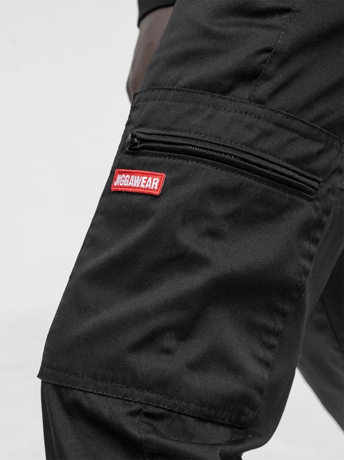 Spodnie męskie Materiałowe Jogger Bojówki Jigga Wear Stripe Zip Cargo black/red czarne
