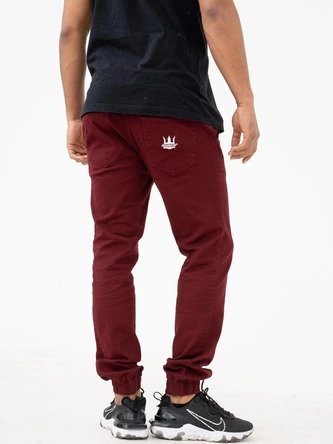 Spodnie Materiałowe Jogger Jigga Wear Crown Stitch burgundowe/białe