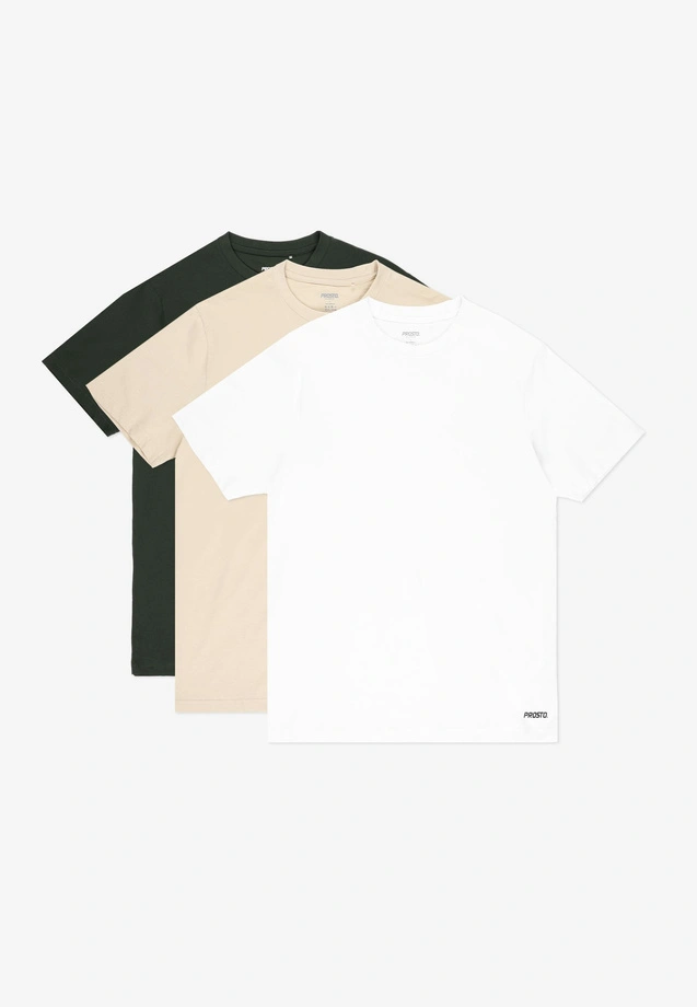 Koszulka męska t-shirt Prosto Basic zestaw 3pack multi biały/kremowy/zielony