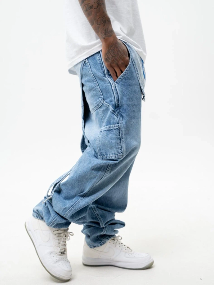 Spodnie męskie Jeans Ogrodniczki Jigga Wear Logo Dungarees jasne niebieskie