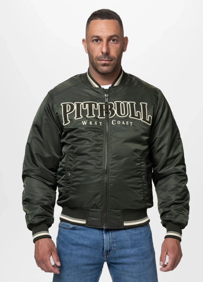 Kurtka męska przejściowa bejsbolówka Pit Bull Detroit ciemno zielona