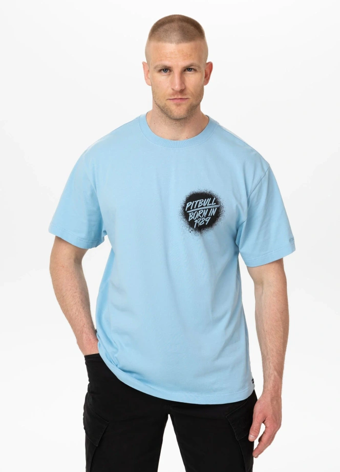 Koszulka męska T-Shirt oversize Pitbull Graffiti Loose Fit jasno niebieska