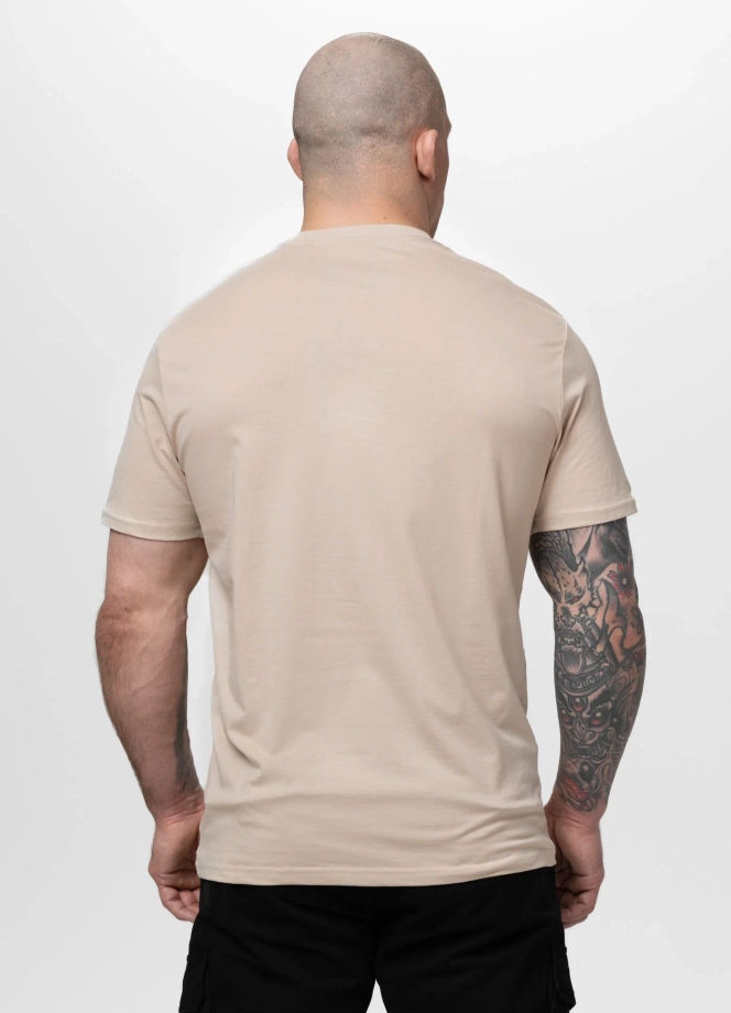 Koszulka męska T-Shirt Pitbull Logo Palms jasno kremowa