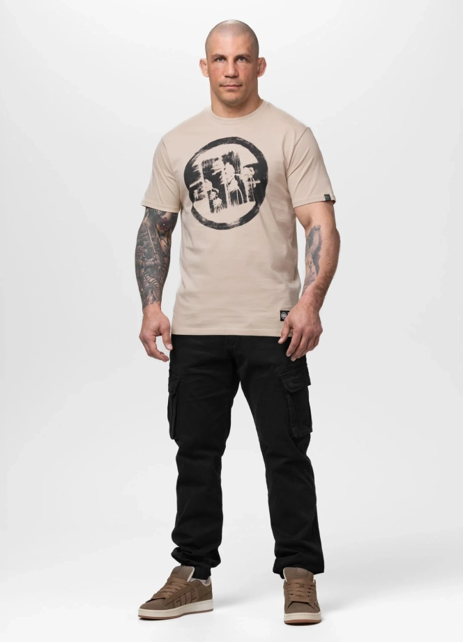 Koszulka męska T-Shirt Pitbull Logo Palms jasno kremowa