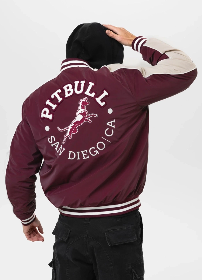 Kurtka męska przejściowa bejsbolówka Pit Bull Manolito bordowo/biała