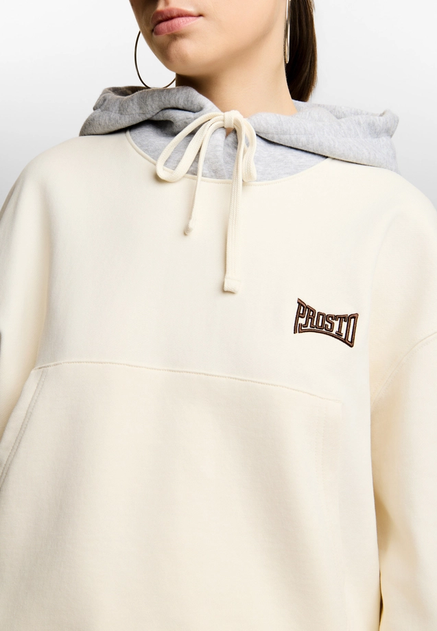 Bluza damska z kapturem oversize Prosto Baloon kremowa