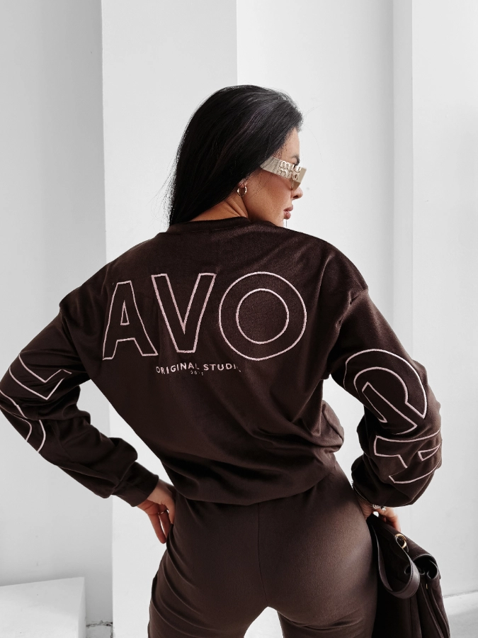 Komplet damski welurowy Olavoga Velvet Ash brązowy