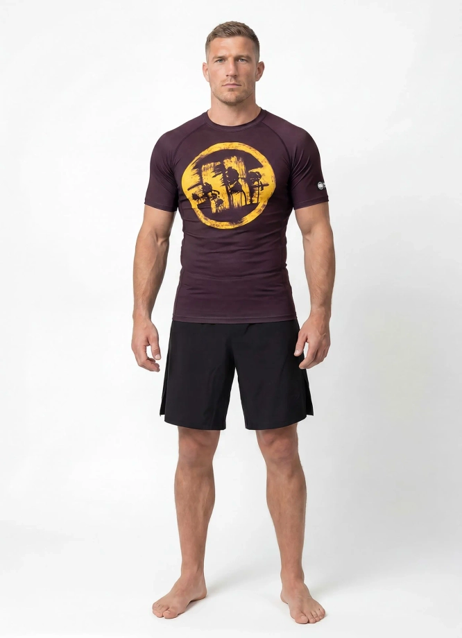 Koszulka męska rashguard Pitbull Logo Palms brązowa