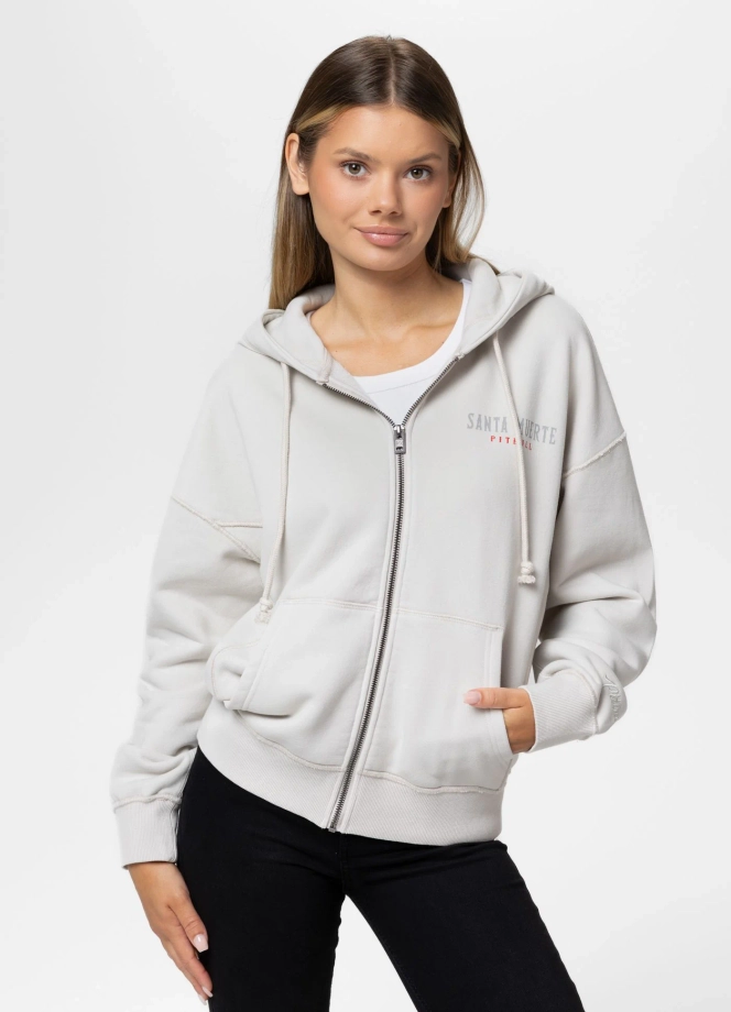 Bluza damska rozpinana z kapturem Pitbull Washed Santa Muerte biała