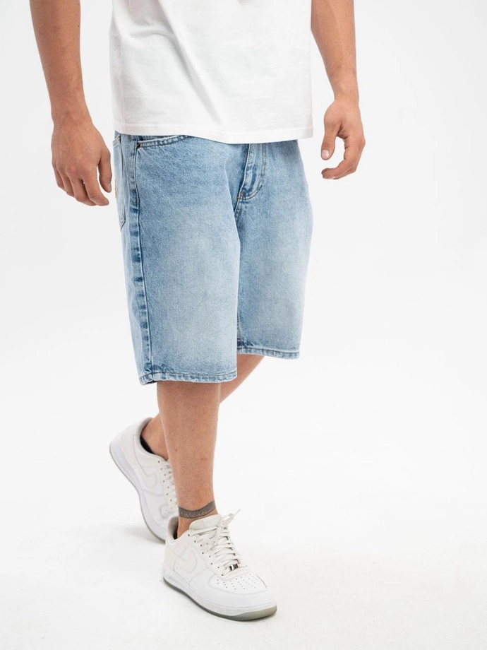 Spodenki szorty męskie jeans Jigga Wear Crown Gold sprane niebieskie