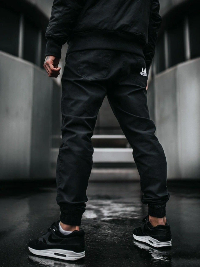 Spodnie męskie Materiałowe Jogger Jigga Wear Crown Stitch czarne/białe