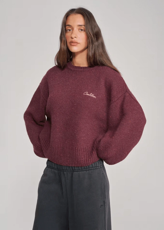 Sweter damski z wełną Coalition CLTN Tieresa śliwkowy fioletowy