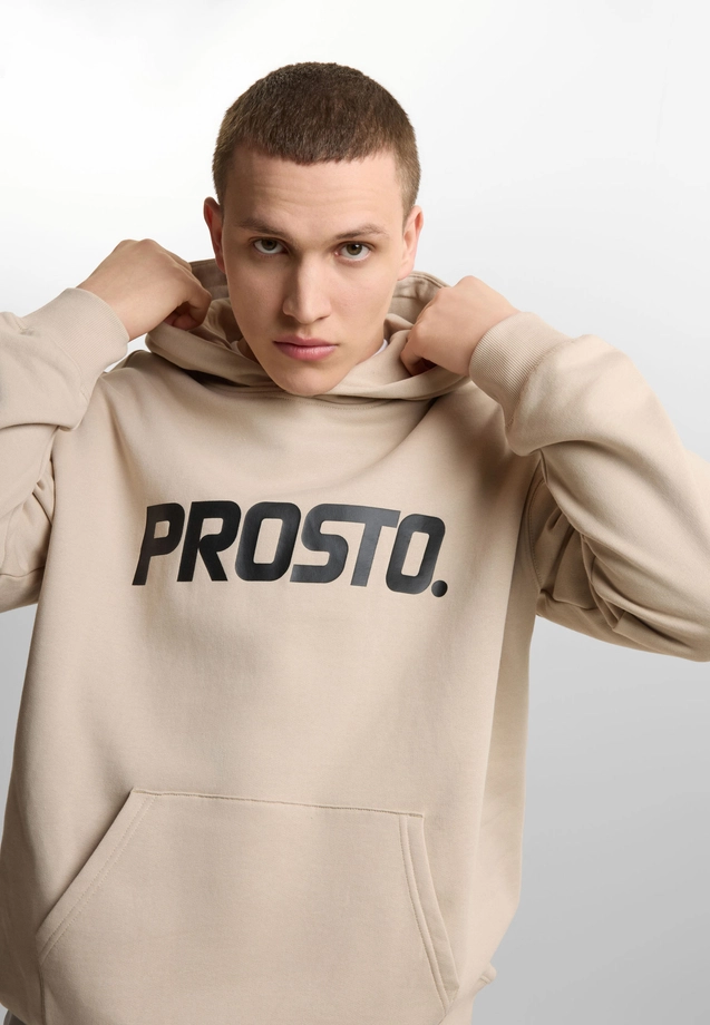 Bluza męska z kapturem Prosto Big Log beżowa