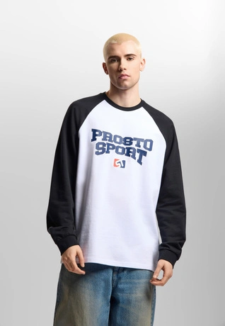 Koszulka longsleeve męski oversize Prosto Harvard biała/granatowa