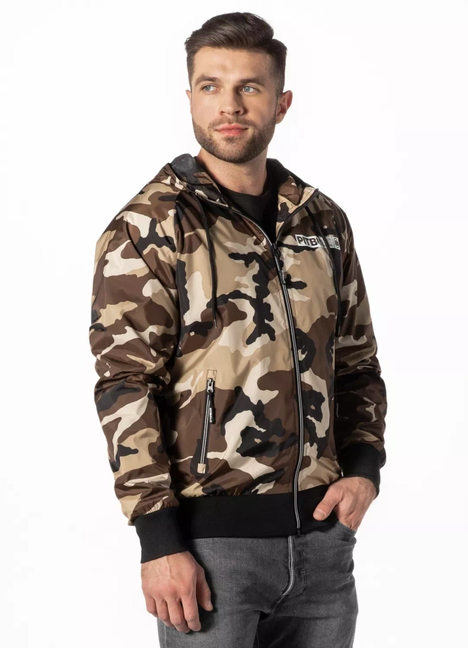 Kurtka męska wiosenna przejściowa Pit Bull Athletic Hilltop Nylon Jacket wiatrówka piaskowe camo
