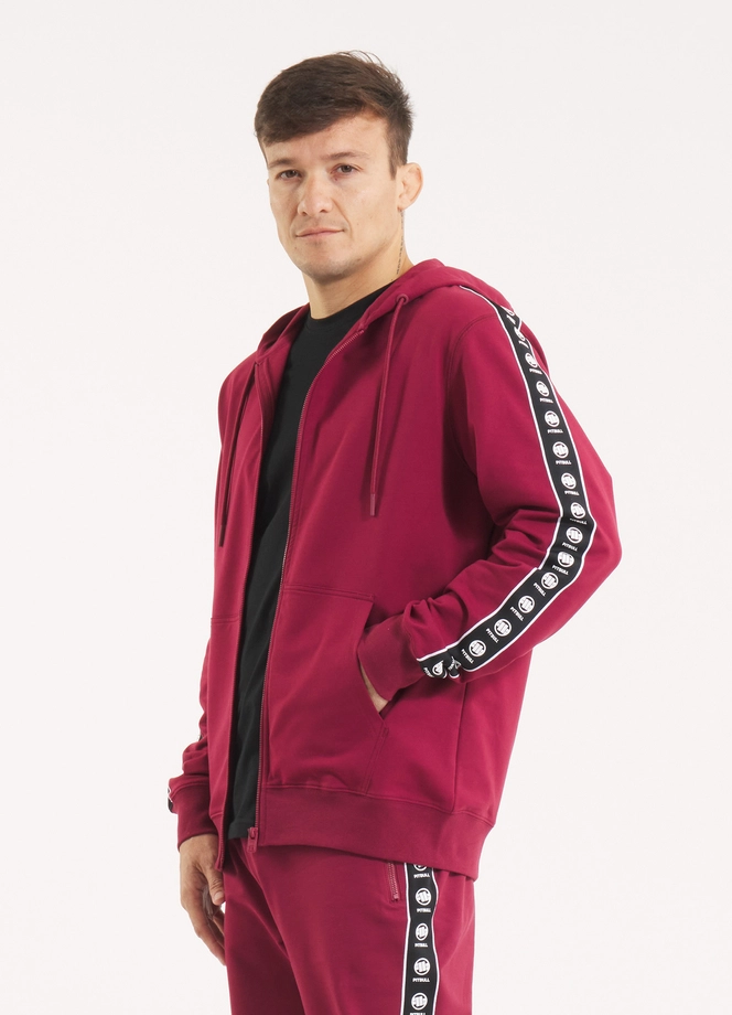Bluza męska z kapturem Pitbull Pit Bull Tape Nugget ZIP bordowa
