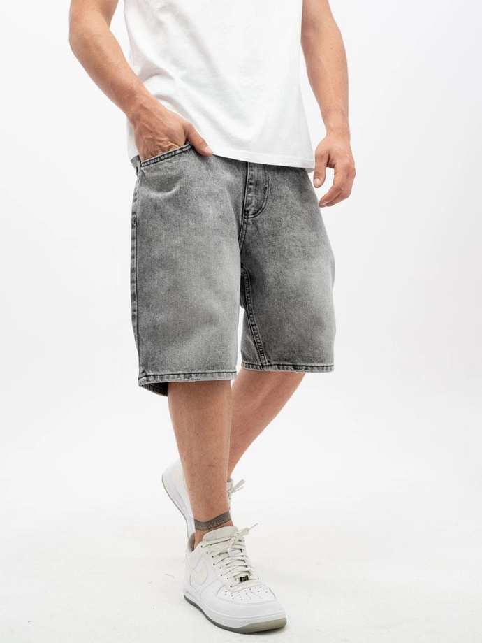 Spodenki szorty męskie jeans Jigga Wear Crown sprane czarne/białe