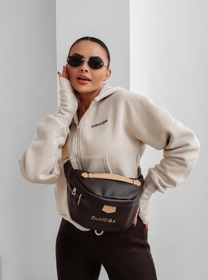 Bluza damska rozpinana z kapturem Olavoga Autumn Tale beżowa