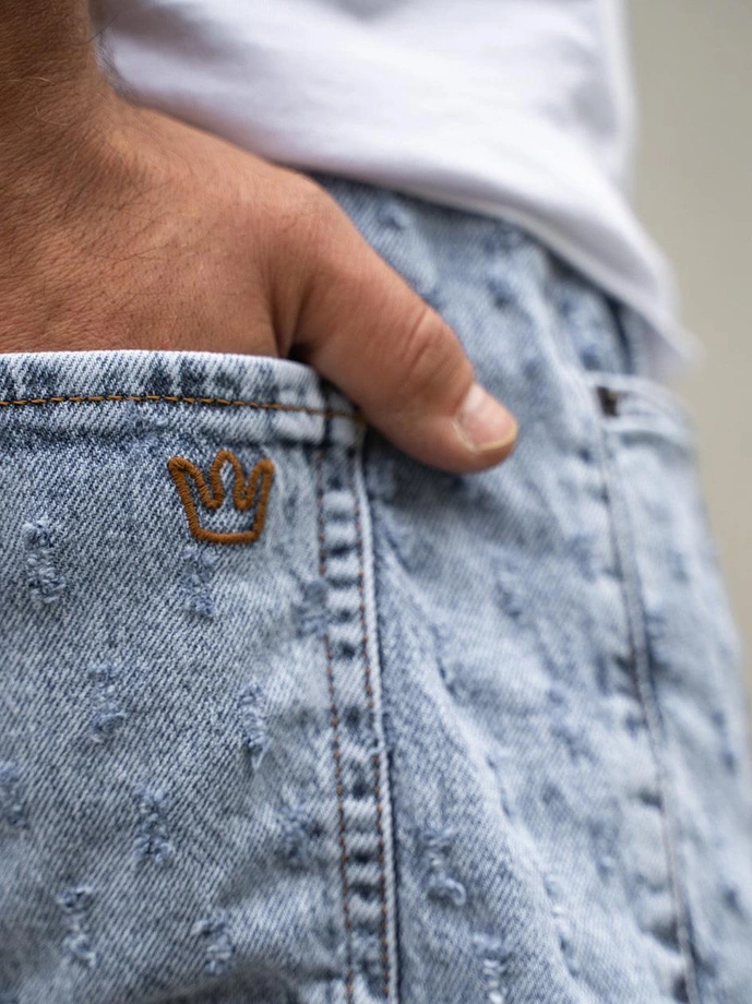 Spodenki szorty męskie jeans Jigga Wear Small Outline Crown Dots jasne niebieskie