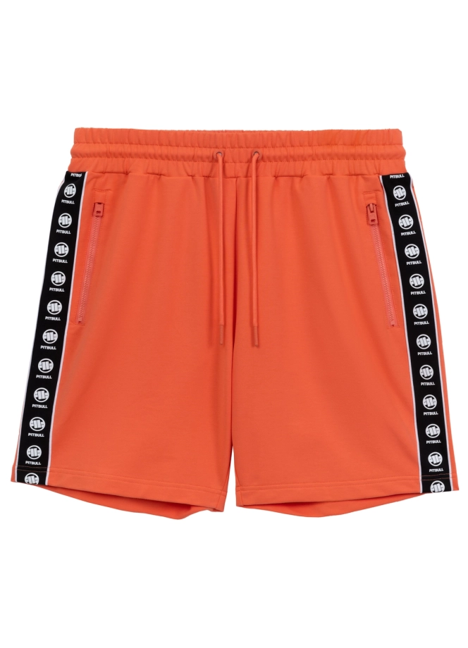 Komplet dresowy męski krótki Pitbull Pit Bull Tape Nugget łososiowy pomarańczowy