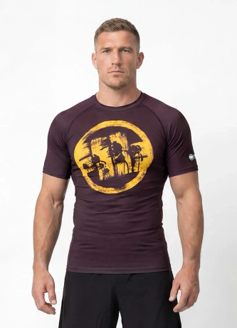 Koszulka męska rashguard Pitbull Logo Palms brązowa