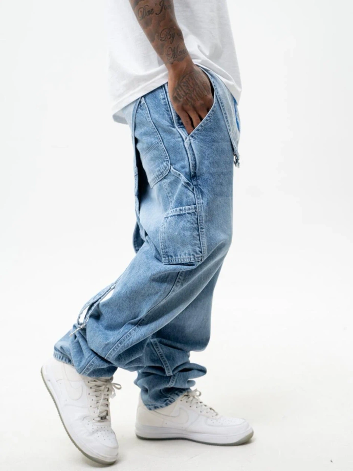 Spodnie męskie Jeans Ogrodniczki Jigga Wear Logo Dungarees niebieskie