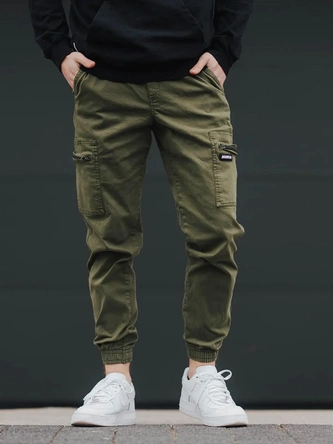 Spodnie Materiałowe Jogger Bojówki Jigga Wear Stripe Zip Cargo zielone