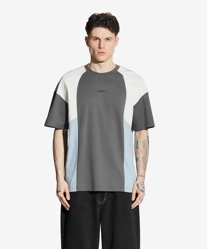 Koszulka męska t-shirt oversize Prosto Skid kremowo/niebiesko/grafitowa