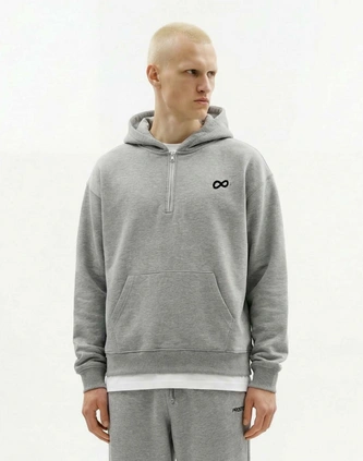 Bluza męska z kapturem half-zip Prosto Big Log Infinity szara