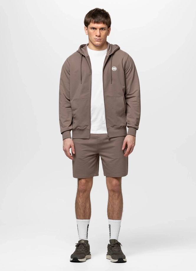 Bluza męska rozpinana z kapturem Pitbull Small Logo Nugget brązowa
