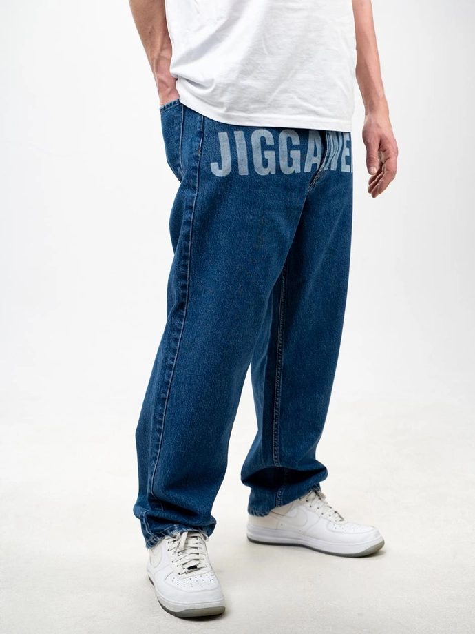 Spodnie męskie Jeans Baggy Jigga Wear Front Laser niebieskie