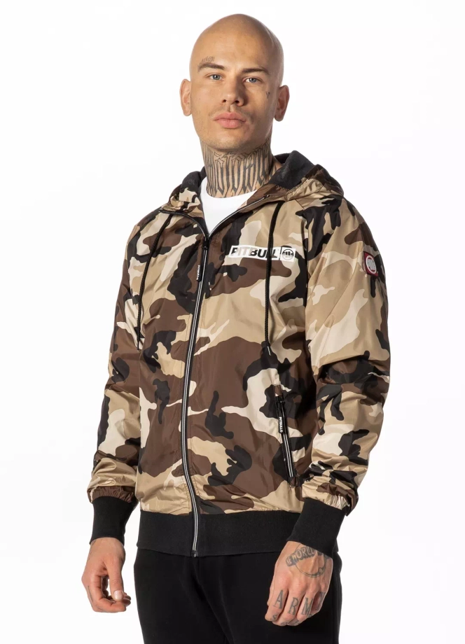 Kurtka męska wiosenna przejściowa Pit Bull Athletic Logo Nylon Jacket wiatrówka piaskowe camo