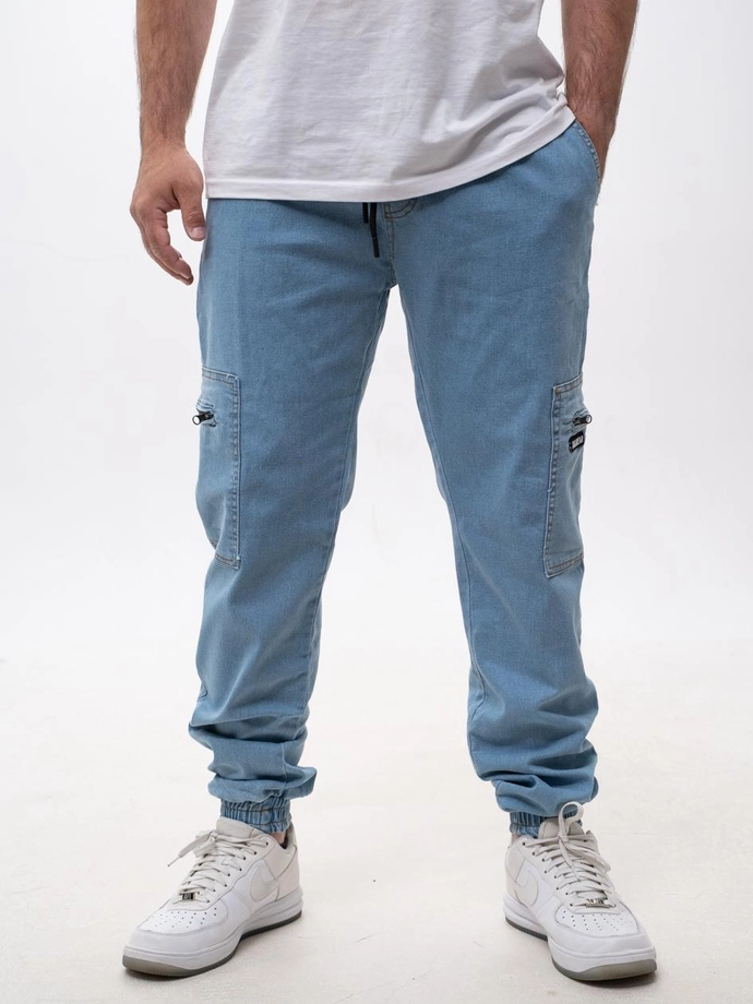 Spodnie męskie Jeans Jogger Bojówki Jigga Wear Stripe Zip Cargo jasno niebieskie