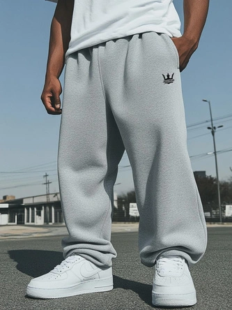 Spodnie dresowe męskie Baggy Jigga Wear Haft Logo Drawcord jasne szare