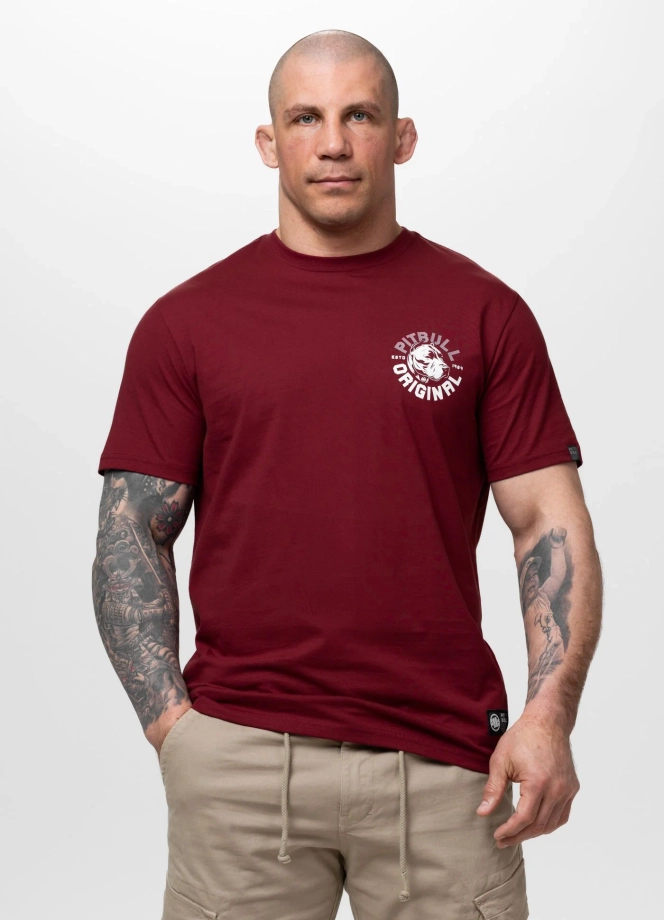 Koszulka męska T-Shirt Pit Bull Pitbull Dog SD bordowa