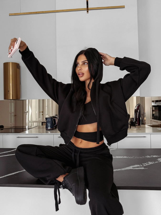 Bluza damska z kapturem rozpinana oversize Olavoga Overcast czarna