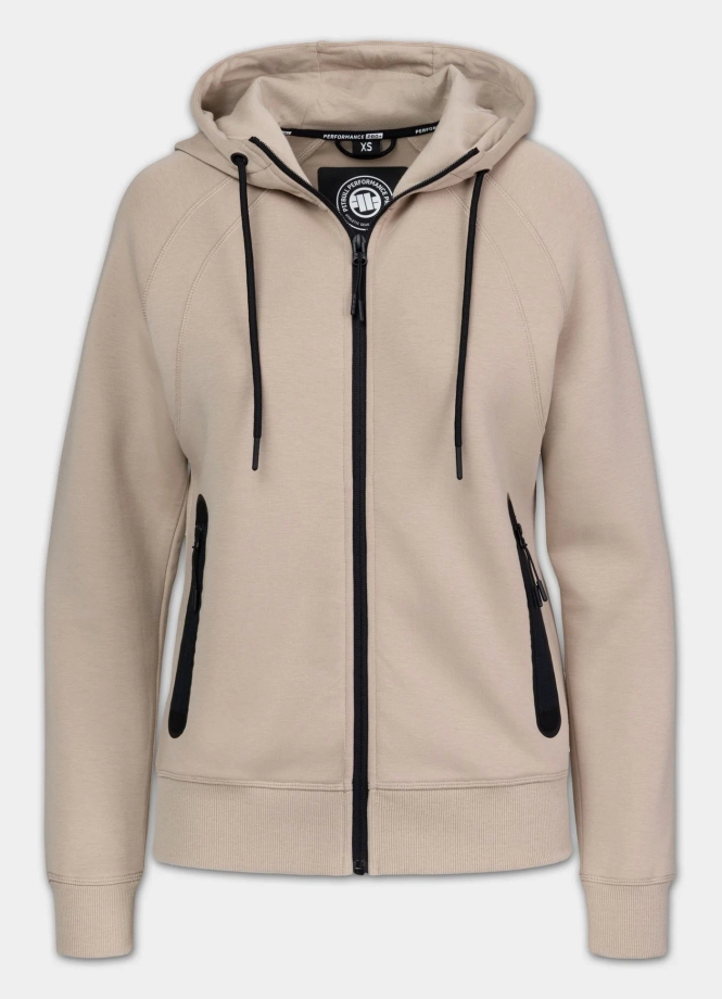 Bluza damska rozpinana z kapturem Pitbull Explory beżowa
