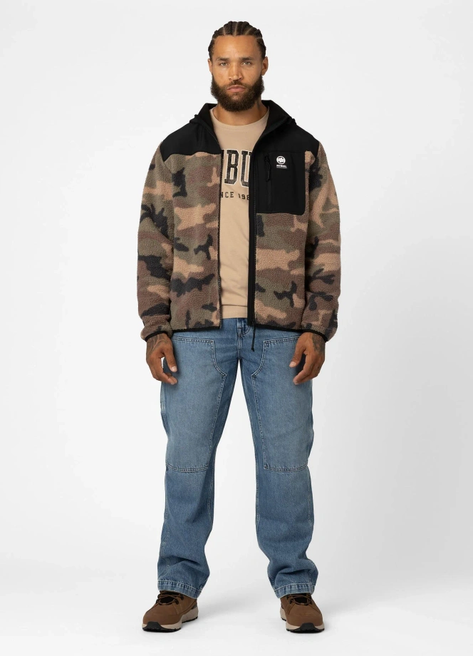 Bluza męska polarowa z kapturem rozpinana Pit Bull Joyner woodland camo