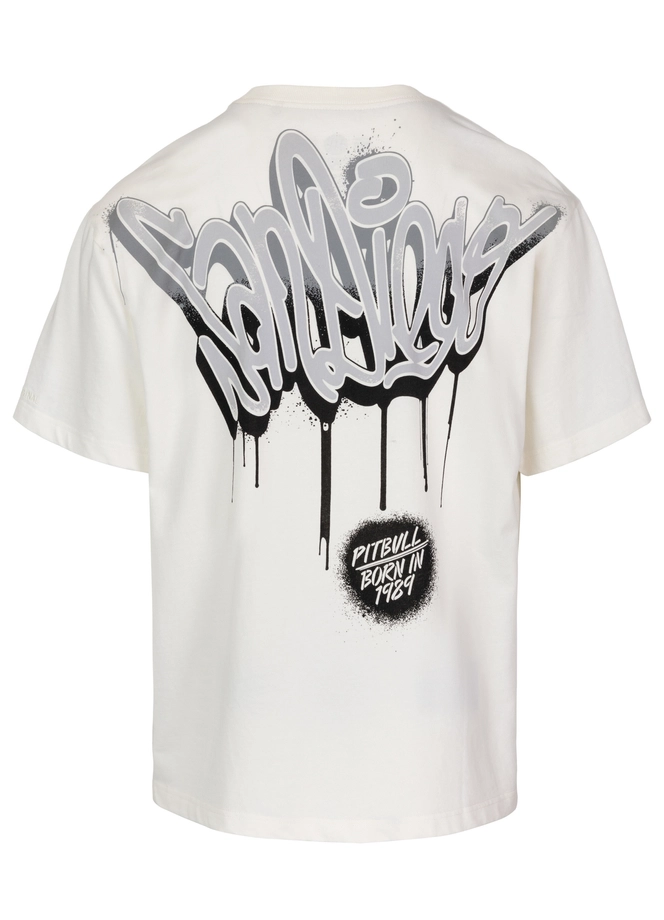 Koszulka męska T-Shirt oversize Pitbull Graffiti Loose Fit biała