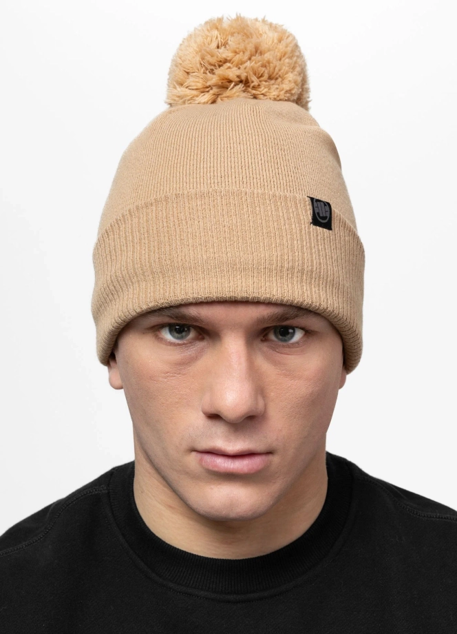 Czapka zimowa z pomponem Pit Bull Small Logo II 25 beżowa