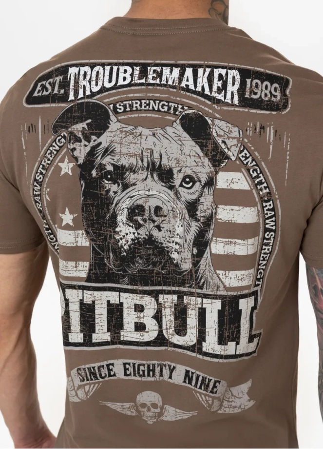 Koszulka męska T-Shirt Pit Bull Pitbull Troublemaker ciemno brązowa