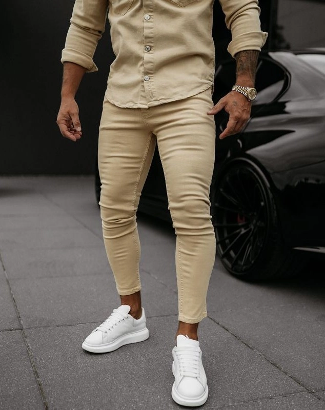 Komplet męski koszula i spodnie Olavoga Giacca/Tolon beżowe