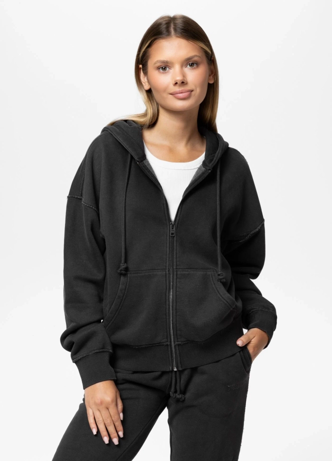 Bluza damska z kapturem ZIP Pitbull Washed Lovia ciemno grafitowa