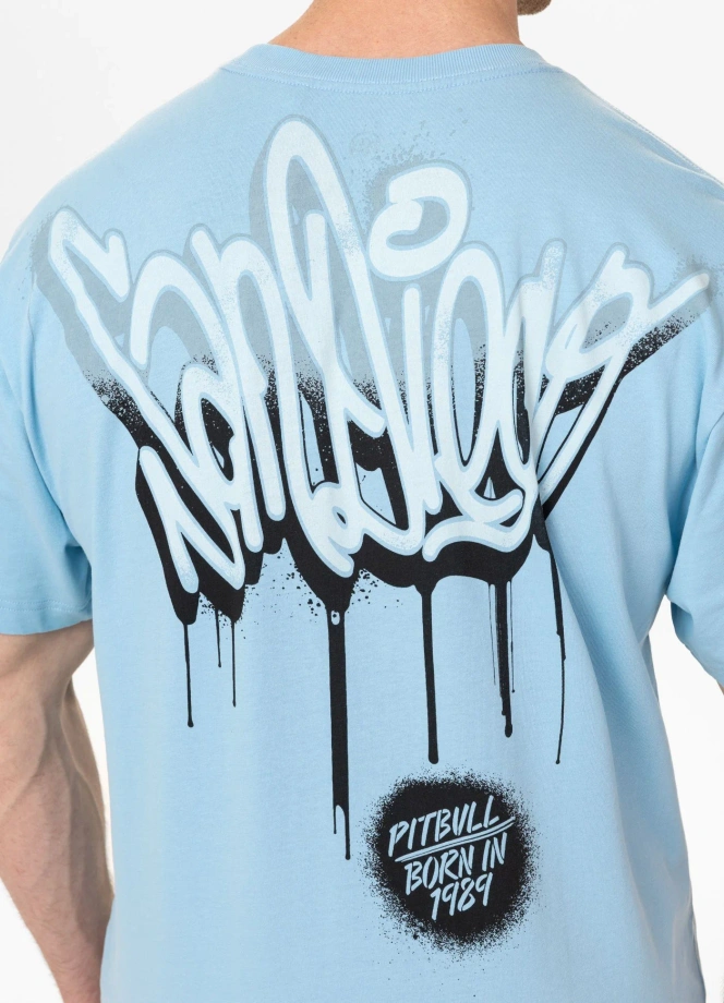 Koszulka męska T-Shirt oversize Pitbull Graffiti Loose Fit jasno niebieska