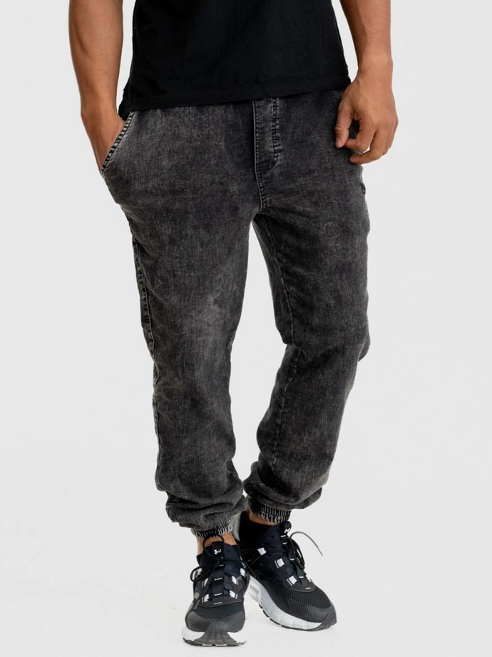 Spodnie męskie Jeans Jogger Jigga Wear Mini Haft Logo Washed sprane czarne