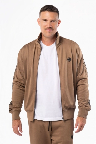 Bluza męska rozpinana Pit Bull Oldschool Tape Logo brązowa