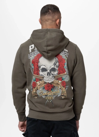 Bluza męska rozpinana z kapturem Pitbull Santa Muerte zielona