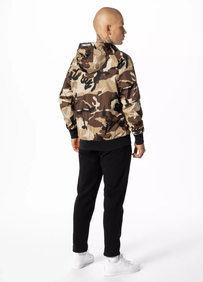 Kurtka męska wiosenna przejściowa Pit Bull Athletic Logo Nylon Jacket wiatrówka piaskowe camo