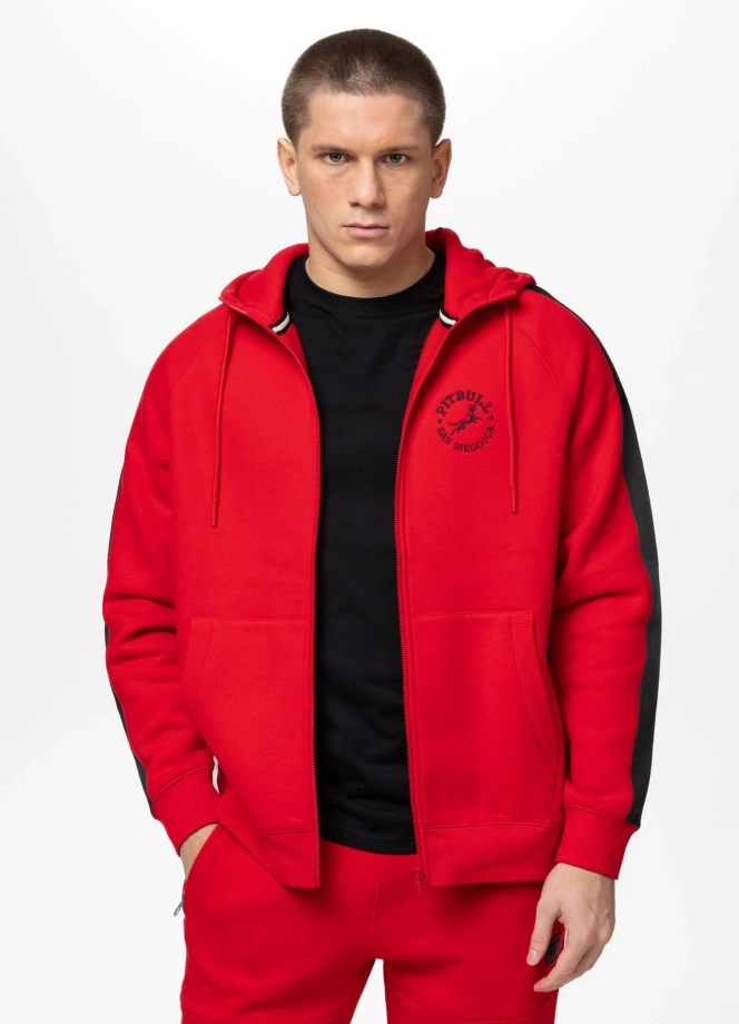 Bluza męska rozpinana z kapturem Pit Bull San Diego CA czerwona